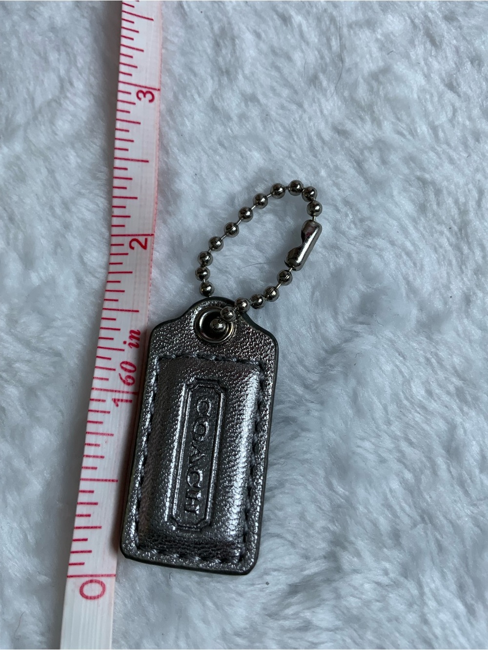 Coach Metallic Silver Leather Keychain Tag